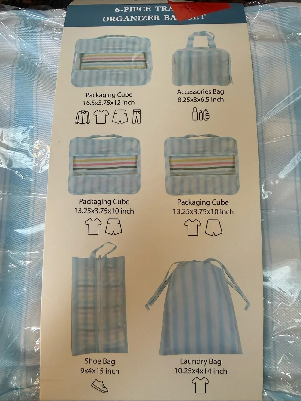 Travel Organizer Bag Set - Light Blue Stripe - Unbranded